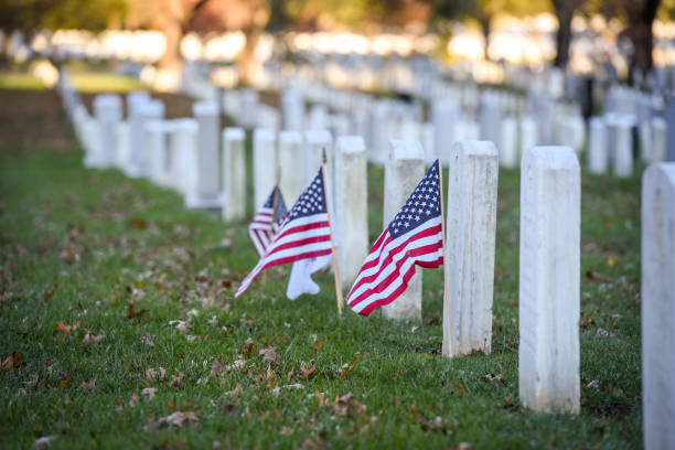 アーリントン国立墓地。復員軍人の日 - arlington national cemetery virginia cemetery american flag ストックフォトと画像