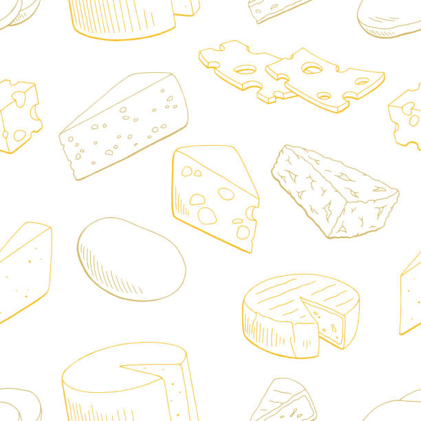 ilustraciones, imágenes clip art, dibujos animados e iconos de stock de vector de ilustración de fondo de queso color amarillo gráfico de patrones sin fisuras sketch - queso