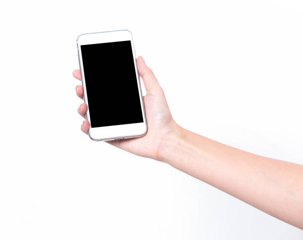 istock Isolated mobile phones in woman hand 1077047486
