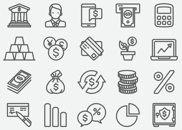 ikony linii bankowych - money bag symbol check banking stock illustrations
