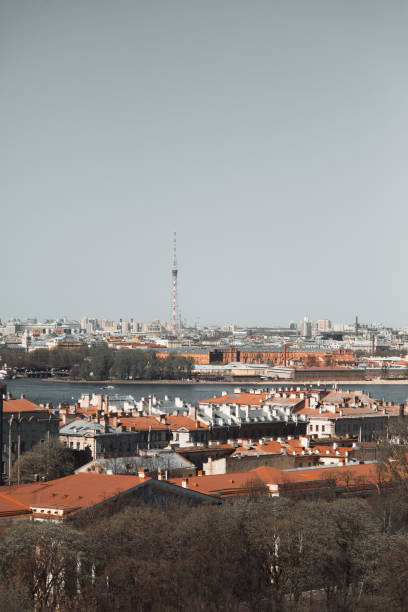 view from the roof of st. architecture and streets. isaac's cathedral. panorama of st. petersburg. - st isaacs cathedral imagens e fotografias de stock