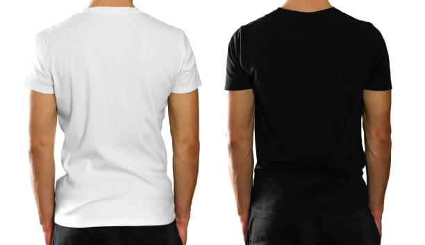 istock A man in an empty clean white and black t-shirt. Rear view. Isolated on white background 1077055756