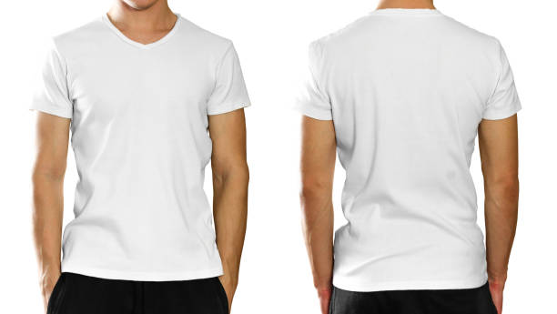 istock A man in an empty clean white t-shirt. Isolated on grey background. 1077055760