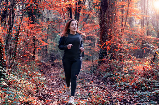 Autumn woman,sport,nature,run,exercise
,spring,healthy lifestyle,woman,tree,forest,clean Air