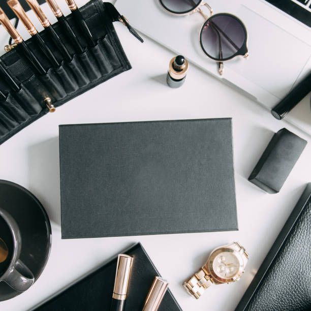istock Workplace blogger, makeup artist and eyebrow. Expensive tools and cosmetics. Flatley layout with boxes and brushes. 1077059654