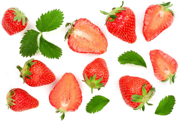 istock Strawberries isolated on white background with copy space for your text. Top view. Flat lay pattern 1077063360
