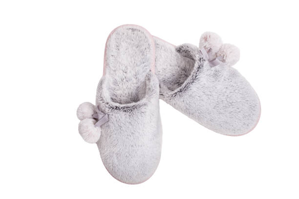 istock Pair of soft fur slippers isolated 1077065450