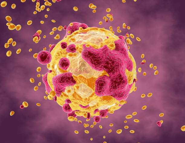 istock Disease destroying human cell abstract illness concept illustration. 1077065524
