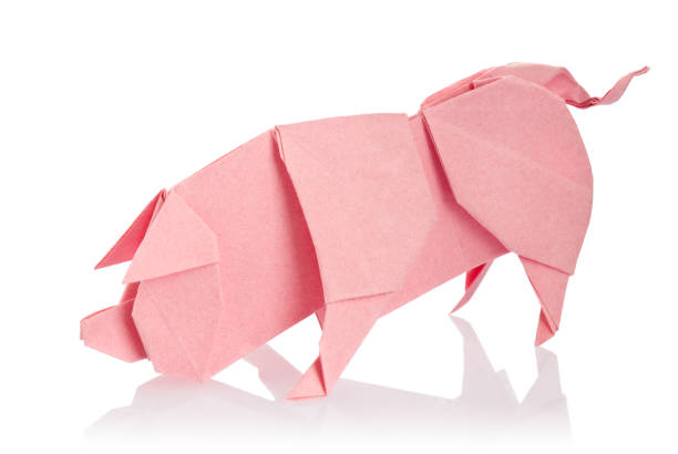 istock Pink pig of origami 1077065800