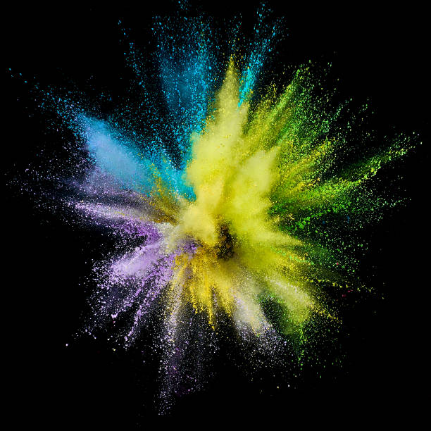 istock Colored powder explosion. Abstract closeup dust on backdrop. Colorful explode. Paint holi 1077069746