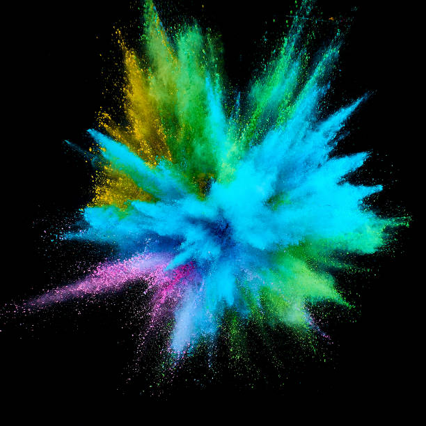 istock Colored powder explosion. Abstract closeup dust on backdrop. Colorful explode. Paint holi 1077069816