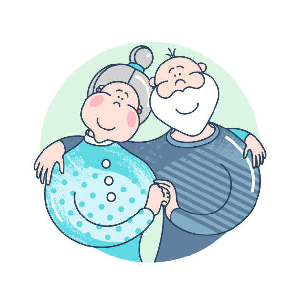 Mother's day. Happy family - grandmother and grandfather on white background. Elderly people. Attractive cartoon characters. Illustration for your design projects senior citizen day stock illustrations