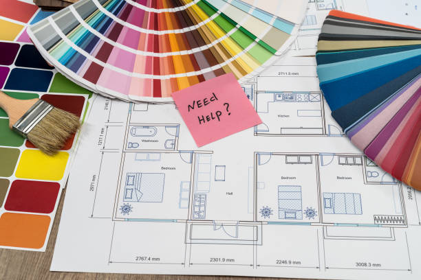 istock House plan with colour swatches and 'need help' text 1077070508