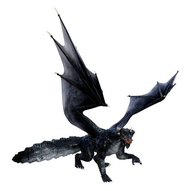 istock 3D illustration black fantasy dragon on white 1077077094