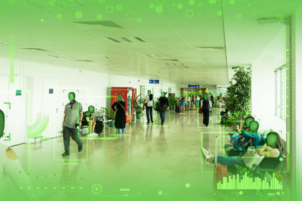 Facial Recognition Technology Facial Recognition Technology, Security Camera, Smart City, Surveillance, Security smart city photos stock pictures, royalty-free photos & images