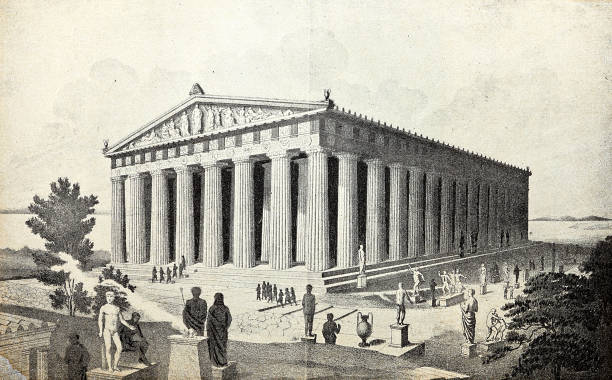 고전 그리스어, 복원 된 파르테논 - greek pantheon stock illustrations