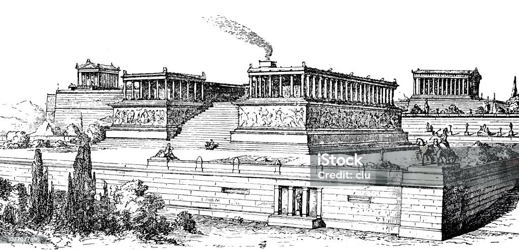 Classical greek, The great altar of Pergamon Illustration from 19th century Classical Greek stock illustration