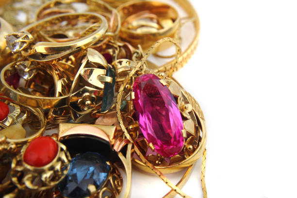 황금 귀중품 배경 - gold jewelry scrap metal buying 뉴스 사진 이미지