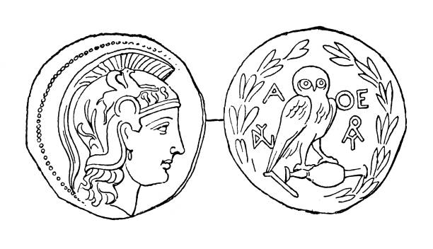 ilustrações, clipart, desenhos animados e ícones de moeda grega, atenas clássica, quatro dracmas - greek currency