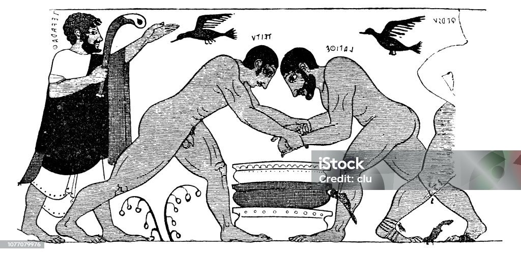 Ancient rome, Wrestling match Illustration from 19th century 19th Century stock illustration