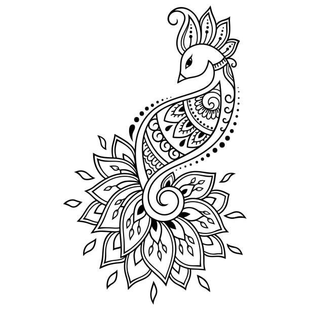 Mehndi Flower Pattern With Peacock For Henna Drawing And Tattoo Decoration  In Ethnic Oriental Indian Style Stock Illustration - Download Image Now -  iStock