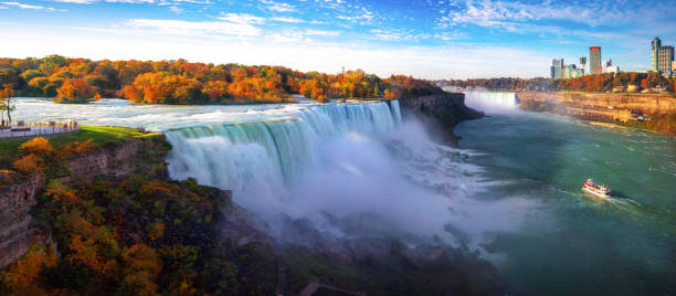 istock Niagara waterfall the big water fall between USA and Canada with Autumn 1077086768