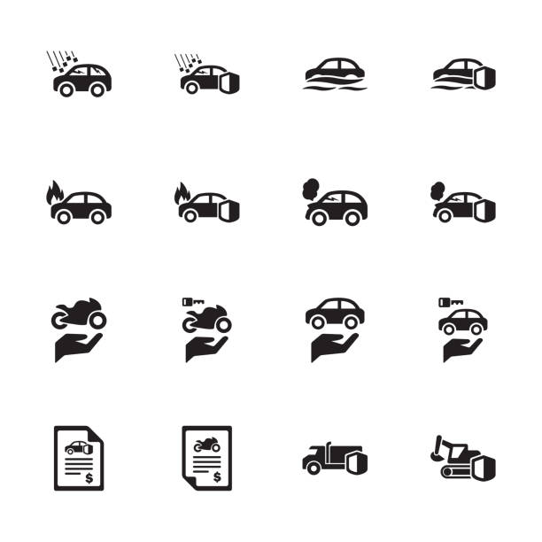 Vehicle Risk & Insurance Icons - Set 1 Protection - Vehicle Risk & Insurance Icons - Set 1 car hailstorm stock illustrations