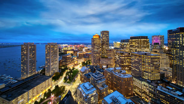 Boston city view from the roof top of Hotel Boston city view from the roof top of Hotel, Boston, USA, United stages of America boston skyline night skyscraper stock pictures, royalty-free photos & images