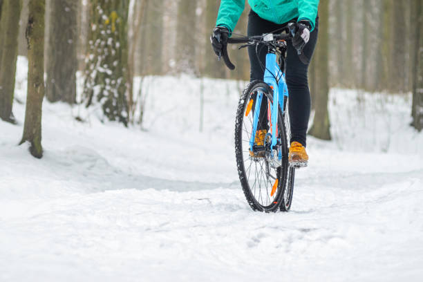 istock Cyclist in the snowy forest 1077089390