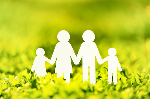 istock Paper family on green grass background 1077093564