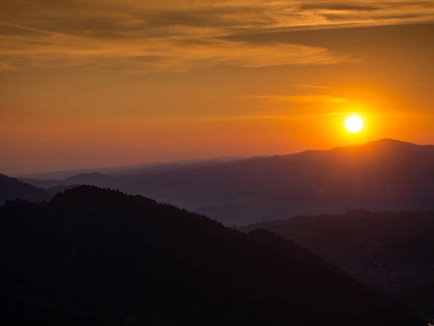 istock Sunset over Gorce Mountains, Luban Mount. Mount Palenica on left side. View from Mount Jarmuta, Pieniny, Poland. 1077093568