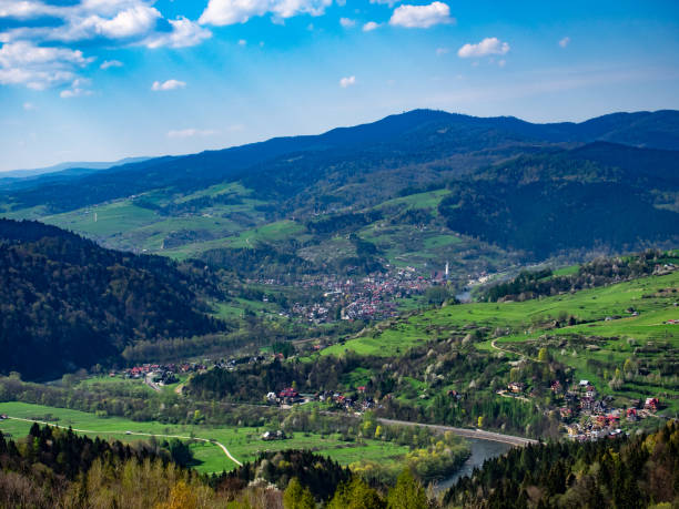 Kroscienko nad Dunajcem Village. View from Szafranowka Mount, Szczawnica, Poland. Kroscienko nad Dunajcem Village. View from Szafranowka Mount, Szczawnica, Poland. szczawnica stock pictures, royalty-free photos & images