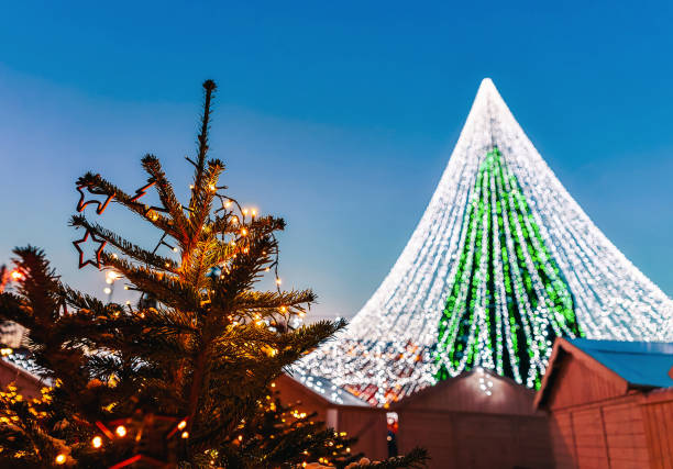 istock Christmas tree in Cathedral square in Vilnius 1077094314
