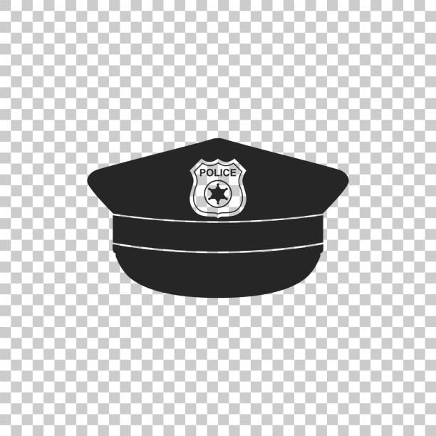 stockillustraties, clipart, cartoons en iconen met politie pet met cockade pictogram geïsoleerd op transparante achtergrond. politie hoed teken. platte ontwerp. vectorillustratie - flat cap