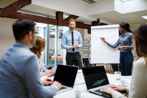 istock Business team presenting new project to partners in the office 1077099156