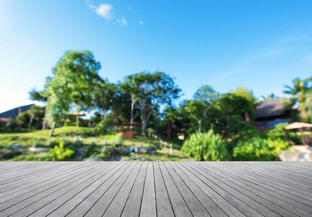 Wooden Platform And Tropical Idyllic Abstract Background