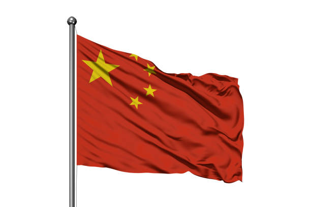 bandera de china ondeando en el viento, fondo blanco aislado. bandera de china. - himno nacional turco fotografías e imágenes de stock