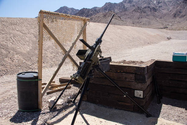 istock Heavy .50 caliber machine gun on a mount in a shooting range near Las Vegas 1077122620