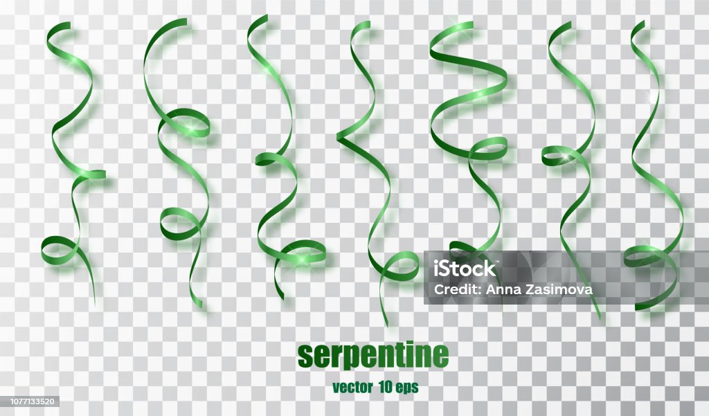 Green Curly Ribbon Serpentine Confetti Green Streamers Set On Transparent  Background Colorful Design Decoration Party Holiday Event Carnival  Christmas New Year Greeting Vector Illustration Stock Illustration -  Download Image Now - iStock