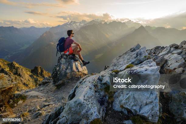Sunset Hiking Scenery In The Mountains Stock Photo - Download Image Now - Hiking, Mountain, Summer