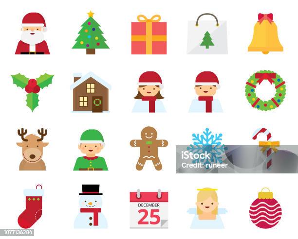 Flat Christmas Icons And Avatars Kalaful Series Stock Illustration - Download Image Now - Christmas, Icon Symbol, Santa Claus