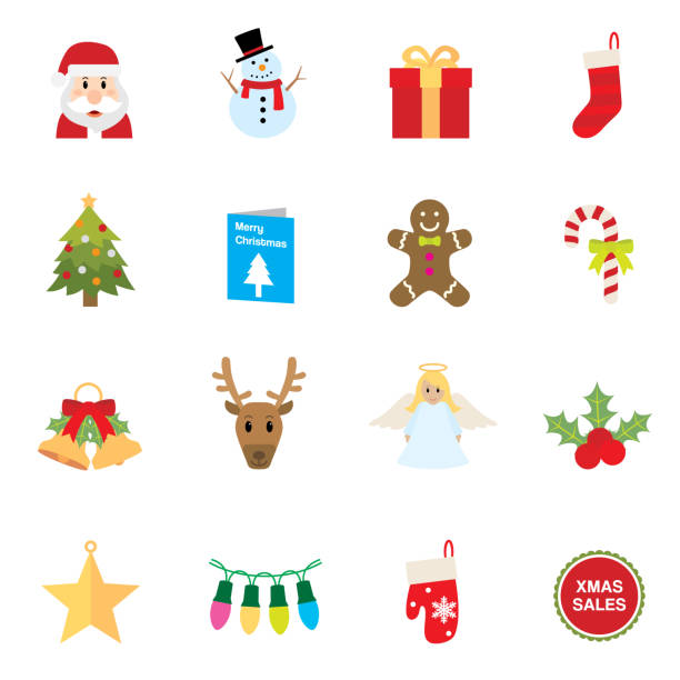 ilustraciones, imágenes clip art, dibujos animados e iconos de stock de plano de los iconos de navidad | serie simpletoon - gift santa claus christmas present christmas