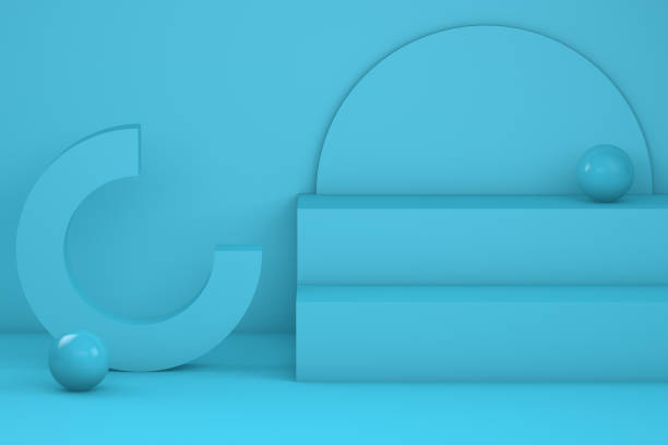 istock 3D Minimal blue staircase, podium and geometric shapes 1077139212