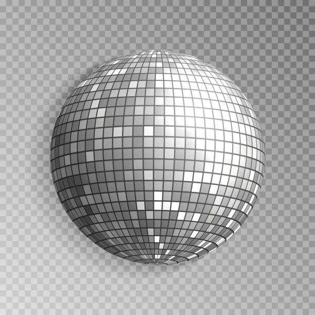 brokat disco ball wektor. srebrna lustrzana kula odizolowana. discoball połysk efekt świetlny. klub nocny deco - disco mirror ball illustrations stock illustrations