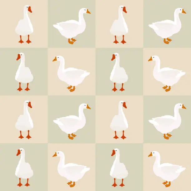 Vector illustration of Seamless white goose pattern on squares, vector eps 10
