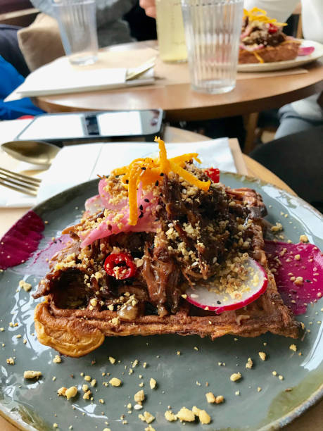 Paleo Diet Food Waffle with Ribs Meat.