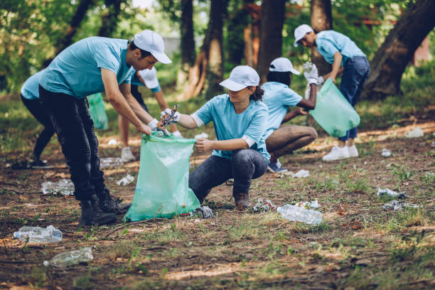 People cleaning the environment Group of people, cleaning together in public park, saving the environment. caregivers day stock pictures, royalty-free photos & images