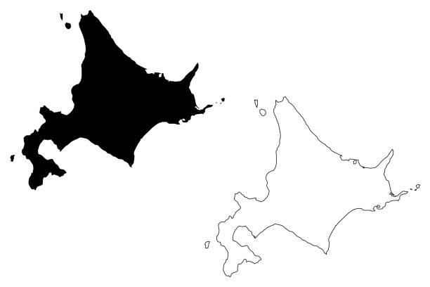 Hokkaido map vector Hokkaido (Administrative divisions of Japan, Prefectures of Japan) map vector illustration, scribble sketch Hokkaido (Ezo, Yezo, Yeso, Yesso) map hokkaido stock illustrations