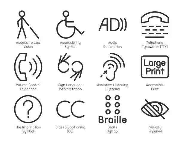 Vector illustration of Disabled Accessibility Icons - Light Line Series