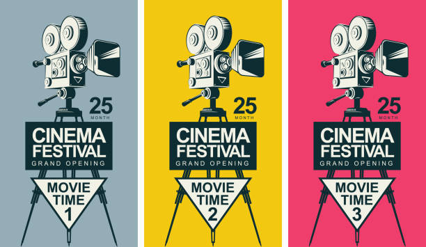 illustrations, cliparts, dessins animés et icônes de affiche festival cinéma rétro avec vieille caméra - film poster